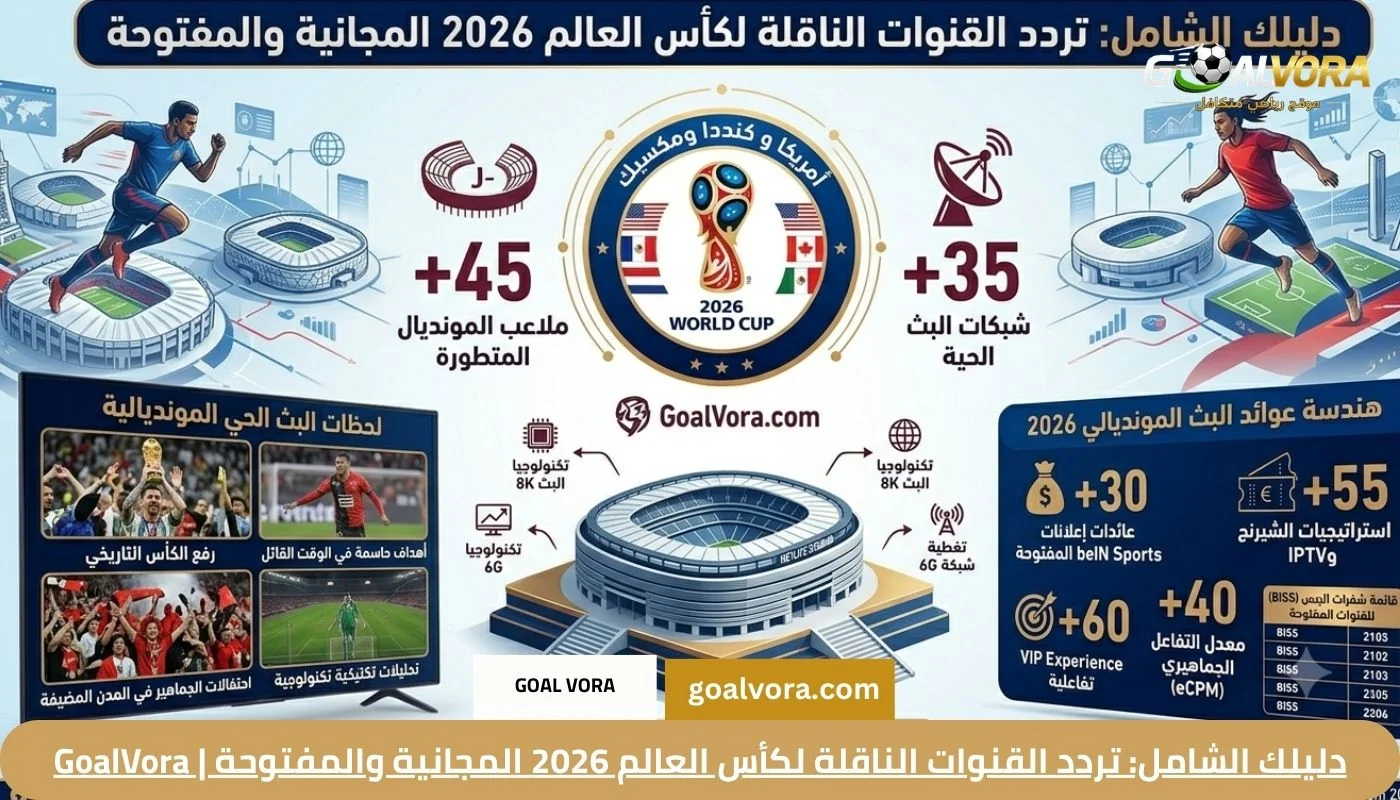 دليلك الشامل: تردد القنوات الناقلة لكأس العالم 2026 المجانية والمفتوحة | GoalVora