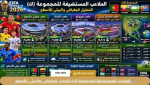 🏟️ الملاعب المستضيفة للمجموعة (ك): التحليل الجغرافي والبيئي للأسطح